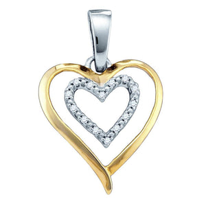 Diamond Heart & Love Symbol Pendant | Sterling Silver Two-tone Womens Round Diamond Double Heart Pendant 1/20 Cttw | Splendid Jewellery GND