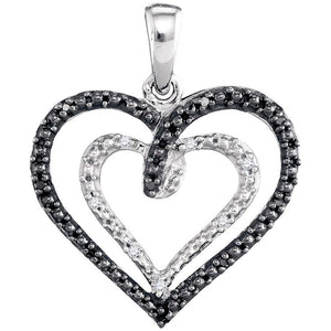 Diamond Heart & Love Symbol Pendant | Sterling Silver Womens Round Black Color Enhanced Diamond Heart Pendant 1/20 Cttw | Splendid Jewellery GND