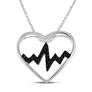 Diamond Heart & Love Symbol Pendant | Sterling Silver Womens Round Black Color Enhanced Diamond Heartbeat Heart Pendant 1/10 Cttw | Splendid Jewellery GND