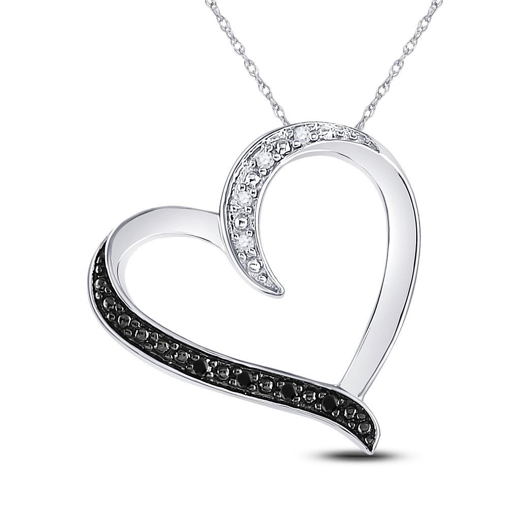 Diamond Heart & Love Symbol Pendant | Sterling Silver Womens Round Black Color Enhanced Diamond Simple Heart Pendant 1/20 Cttw | Splendid Jewellery GND