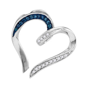 Diamond Heart & Love Symbol Pendant | Sterling Silver Womens Round Blue Color Enhanced Diamond Bisected Heart Pendant 1/10 Cttw | Splendid Jewellery GND
