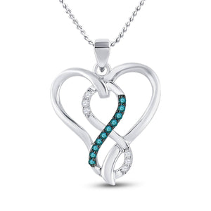 Diamond Heart & Love Symbol Pendant | Sterling Silver Womens Round Blue Color Enhanced Diamond Heart Infinity Pendant 1/10 Cttw | Splendid Jewellery GND
