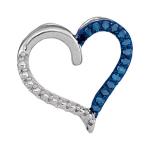 Diamond Heart & Love Symbol Pendant | Sterling Silver Womens Round Blue Color Enhanced Diamond Heart Outline Pendant 1/10 Cttw | Splendid Jewellery GND