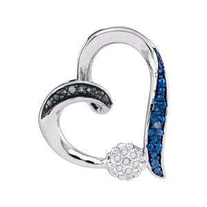 Diamond Heart & Love Symbol Pendant | Sterling Silver Womens Round Blue Color Enhanced Diamond Heart Pendant .03 Cttw | Splendid Jewellery GND