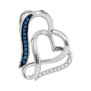 Diamond Heart & Love Symbol Pendant | Sterling Silver Womens Round Blue Color Enhanced Diamond Heart Pendant 1/20 Cttw | Splendid Jewellery GND