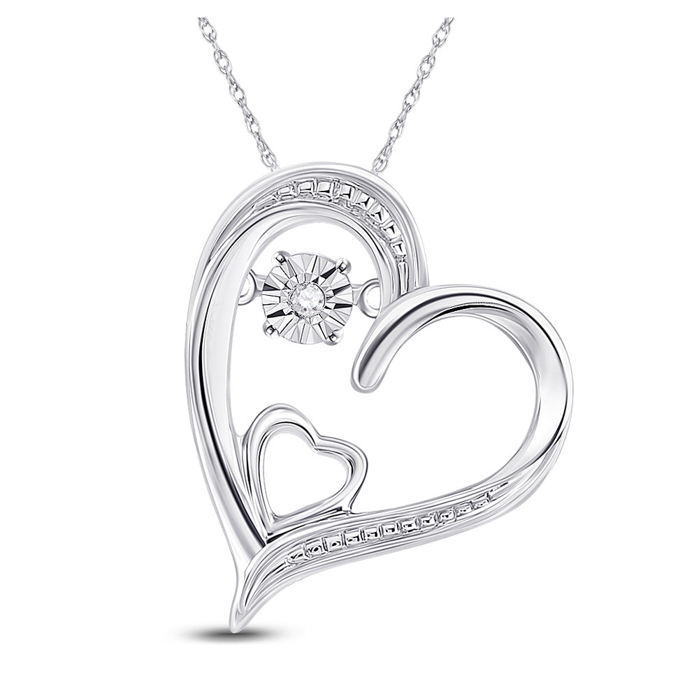 14KT White Gold Double Heart Necklace 0.10 CT. T.W. - Spence Diamonds