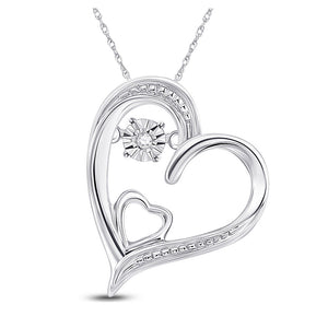Diamond Heart & Love Symbol Pendant | Sterling Silver Womens Round Diamond Double Heart Moving Twinkle Pendant .01 Cttw | Splendid Jewellery GND