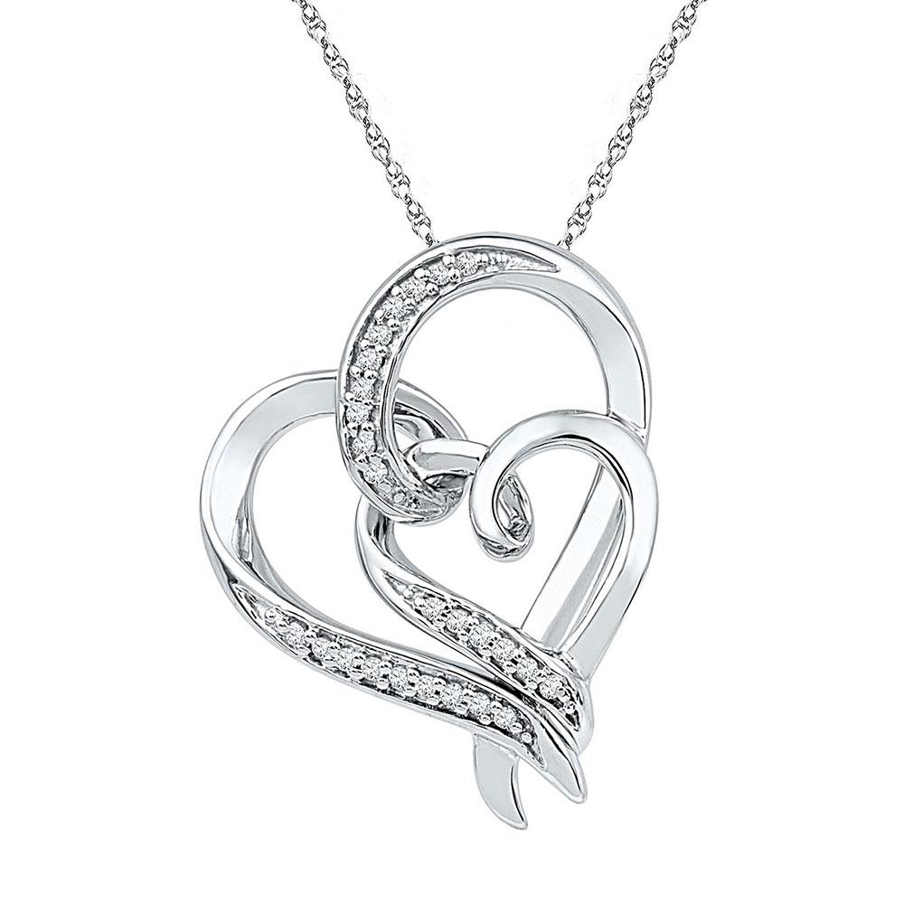 Diamond Heart & Love Symbol Pendant | Sterling Silver Womens Round Diamond Double Heart Pendant 1/10 Cttw | Splendid Jewellery GND