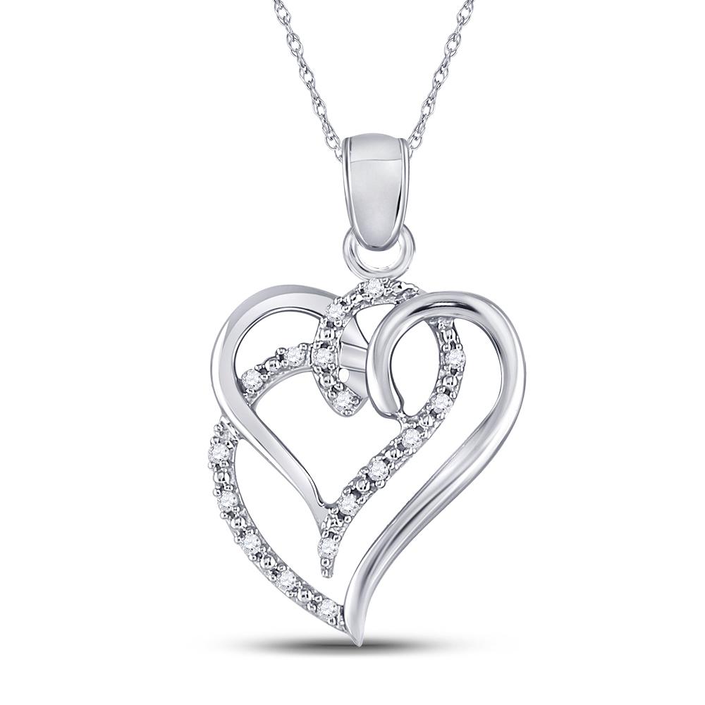 Diamond Heart & Love Symbol Pendant | Sterling Silver Womens Round Diamond Double Heart Pendant 1/10 Cttw | Splendid Jewellery GND