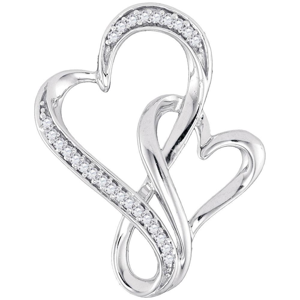 Diamond Heart & Love Symbol Pendant | Sterling Silver Womens Round Diamond Double Linked Heart Pendant 1/10 Cttw | Splendid Jewellery GND