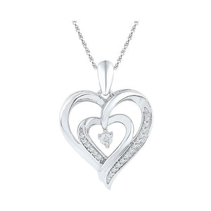 Diamond Heart & Love Symbol Pendant | Sterling Silver Womens Round Diamond Double Nested Heart Pendant 1/10 Cttw | Splendid Jewellery GND