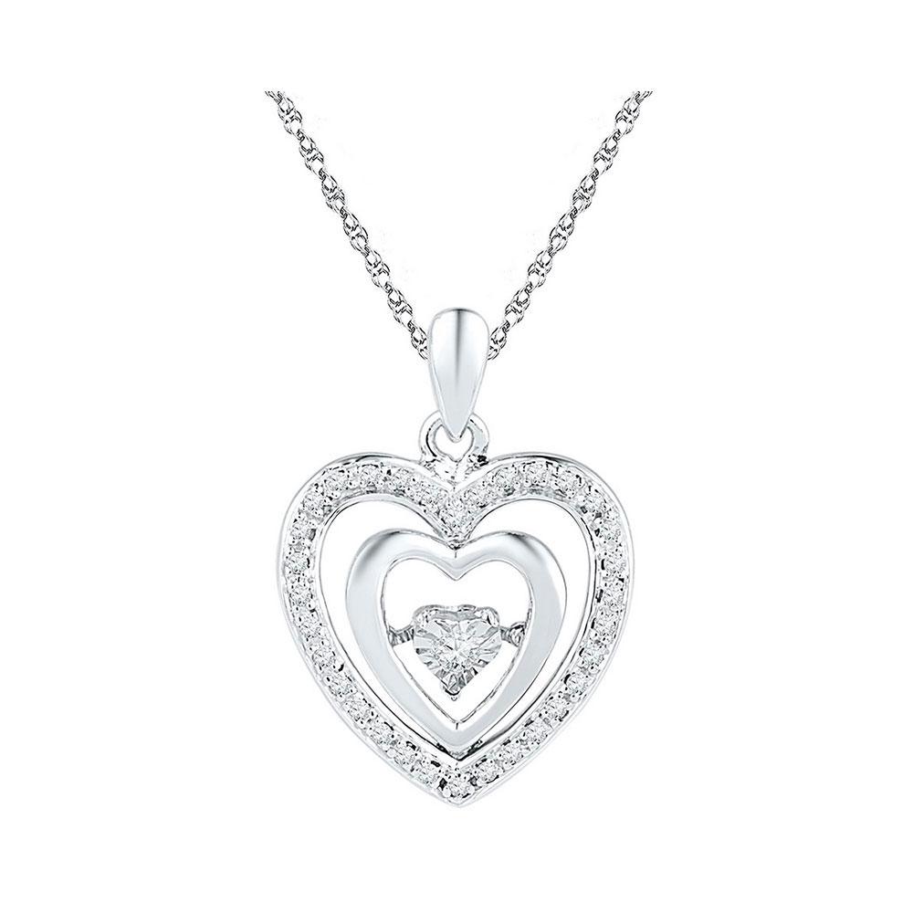 Diamond Heart & Love Symbol Pendant | Sterling Silver Womens Round Diamond Heart Moving Twinkle Pendant 1/10 Cttw | Splendid Jewellery GND