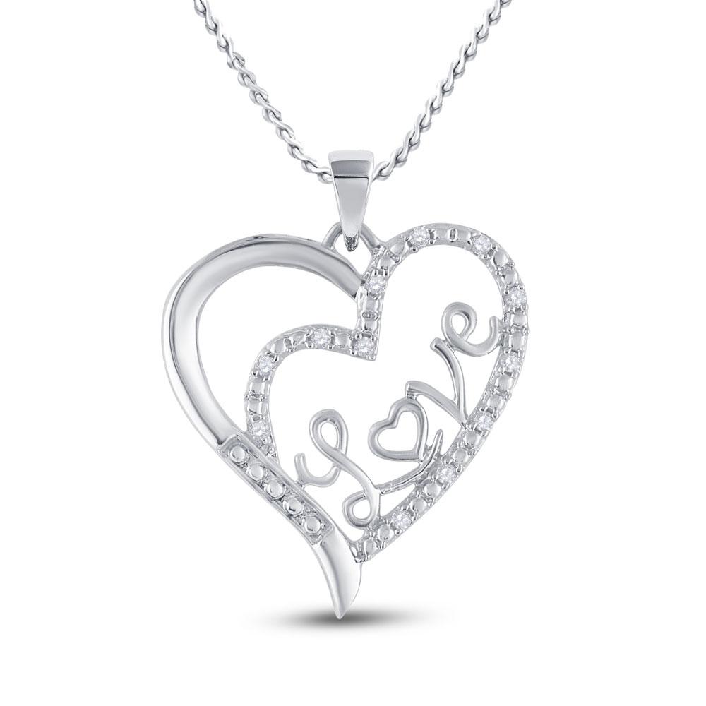 Diamond Heart & Love Symbol Pendant | Sterling Silver Womens Round Diamond Love Heart Pendant 1/10 Cttw | Splendid Jewellery GND