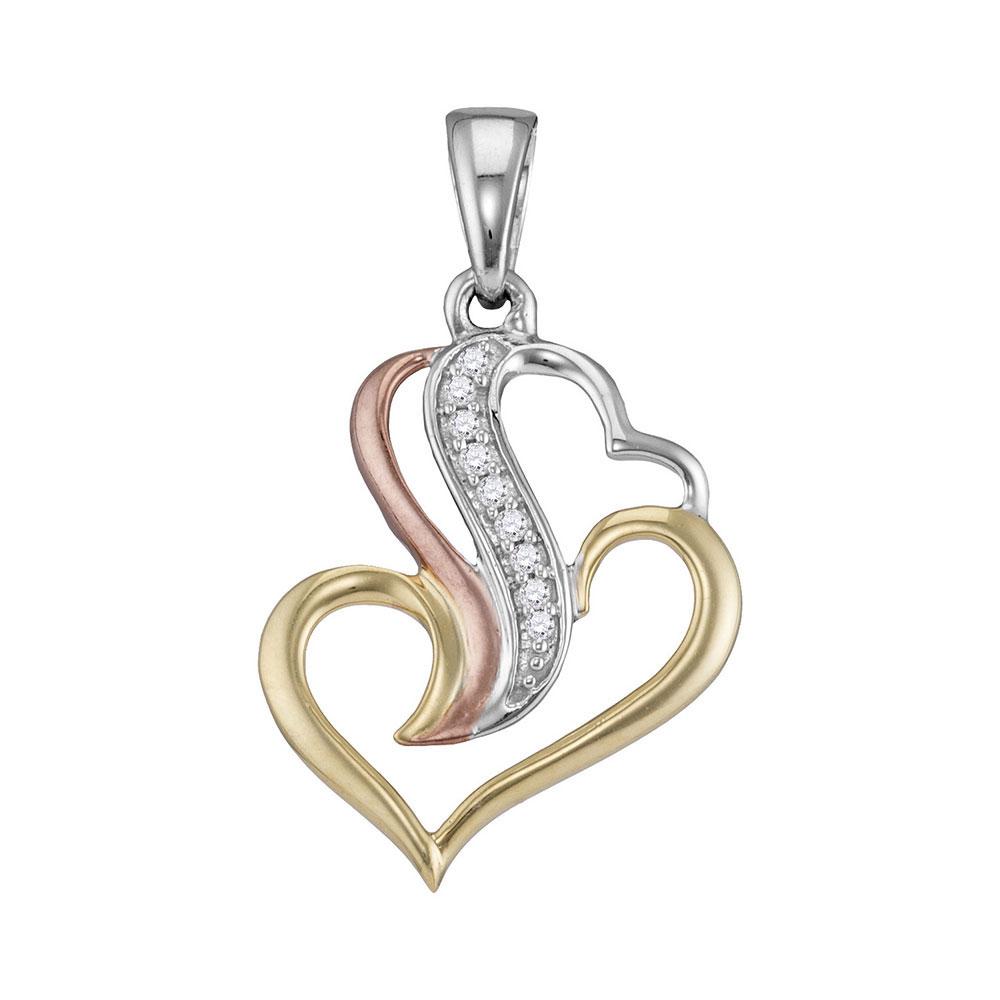Diamond Heart & Love Symbol Pendant | Triple-tone Sterling Silver Womens Round Diamond Heart Pendant 1/20 Cttw | Splendid Jewellery GND