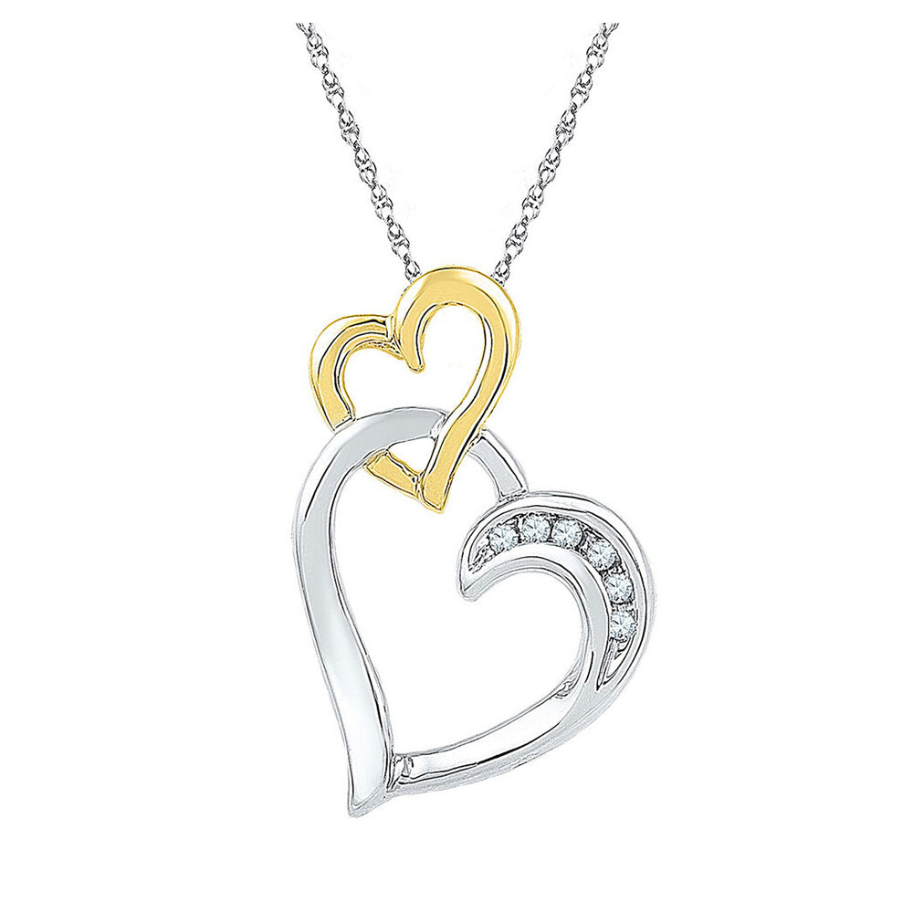 Diamond Heart & Love Symbol Pendant | Two-tone Sterling Silver Womens Round Diamond Double Heart Pendant .03 Cttw | Splendid Jewellery GND