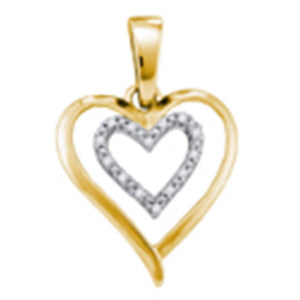 Diamond Heart & Love Symbol Pendant | Yellow-tone Sterling Silver Womens Round Diamond Double Heart Pendant 1/20 Cttw | Splendid Jewellery GND