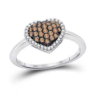 Diamond Heart Ring | 10k White Gold Brown Round Diamond Cluster Womens Heart Ring 1/3 Cttw | Splendid Jewellery GND
