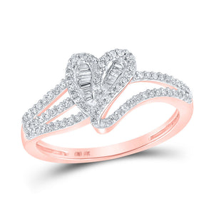 Diamond Heart Ring | 10kt Rose Gold Womens Baguette Diamond Heart Ring 1/3 Cttw | Splendid Jewellery GND