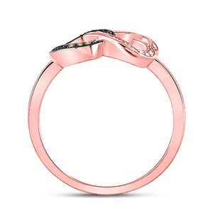 Diamond Heart Ring | 10kt Rose Gold Womens Round Brown Diamond Double Heart Ring 1/20 Cttw | Splendid Jewellery GND