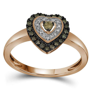 Diamond Heart Ring | 10kt Rose Gold Womens Round Brown Diamond Heart Ring 1/4 Cttw | Splendid Jewellery GND