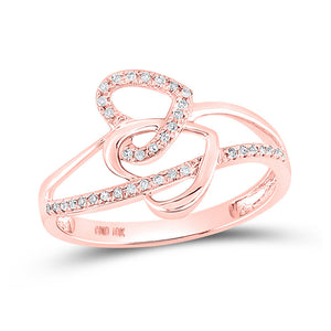 Diamond Heart Ring | 10kt Rose Gold Womens Round Diamond Double Heart Ring 1/10 Cttw | Splendid Jewellery GND