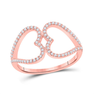 Diamond Heart Ring | 10kt Rose Gold Womens Round Diamond Double Heart Ring 1/5 Cttw | Splendid Jewellery GND