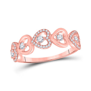 Diamond Heart Ring | 10kt Rose Gold Womens Round Diamond Heart Band Ring 3/8 Cttw | Splendid Jewellery GND