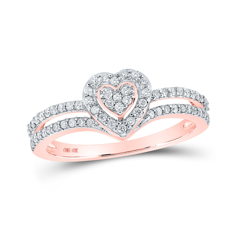 Diamond Heart Ring | 10kt Rose Gold Womens Round Diamond Heart Ring 1/3 Cttw | Splendid Jewellery GND
