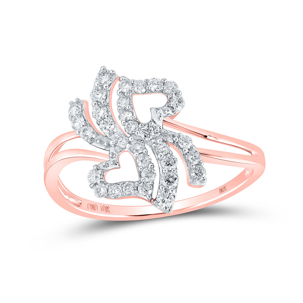 Diamond Heart Ring | 10kt Rose Gold Womens Round Diamond Heart Ring 1/3 Cttw | Splendid Jewellery GND