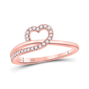 Diamond Heart Ring | 10kt Rose Gold Womens Round Diamond Heart Ring 1/6 Cttw | Splendid Jewellery GND
