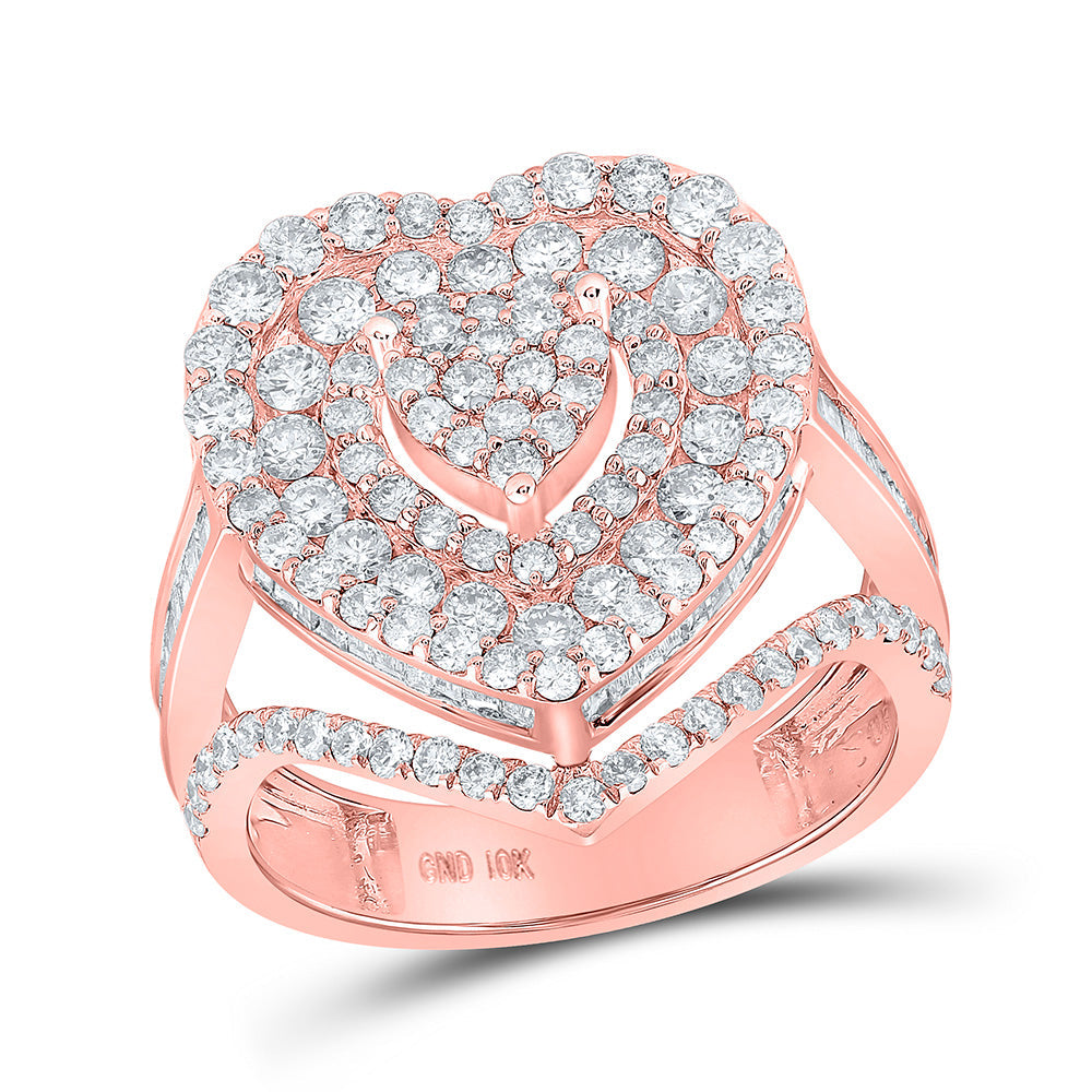 Diamond Heart Ring | 10kt Rose Gold Womens Round Diamond Heart Ring 2-1/3 Cttw | Splendid Jewellery GND
