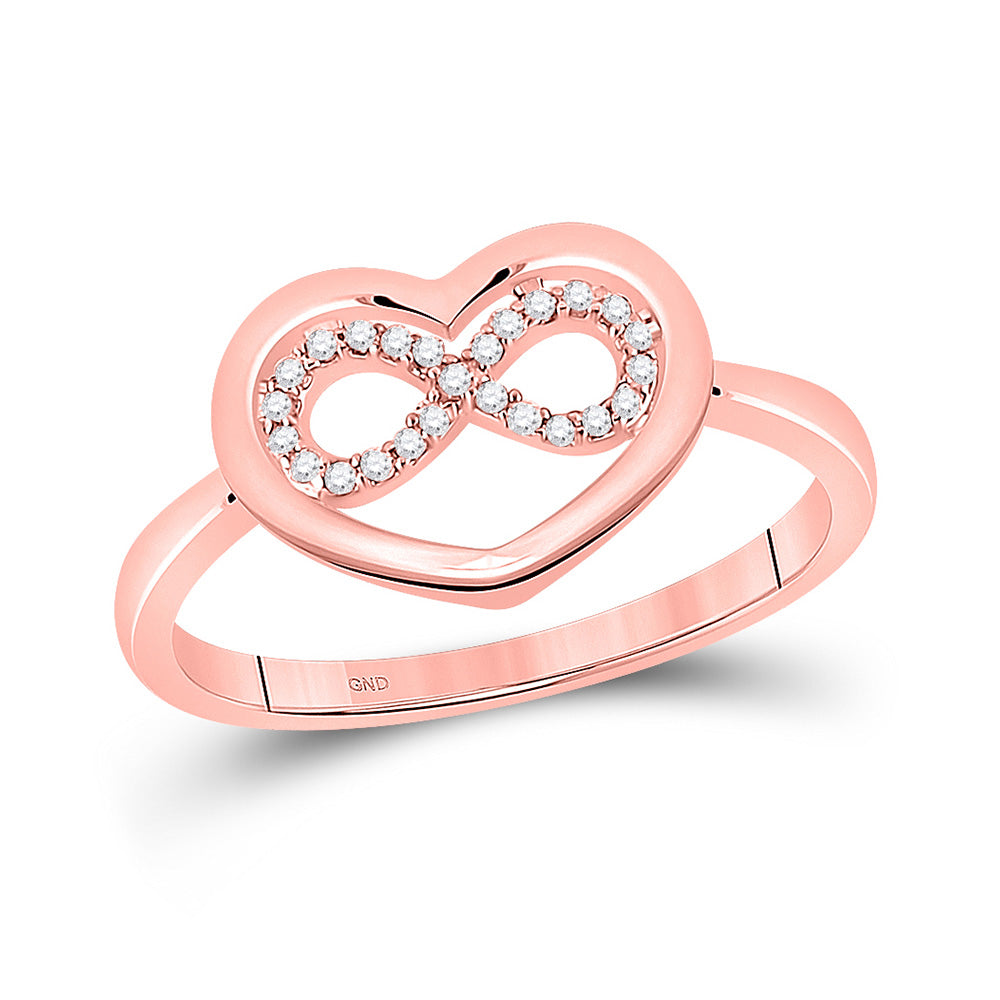 Diamond Heart Ring | 10kt Rose Gold Womens Round Diamond Infinity Heart Ring 1/20 Cttw | Splendid Jewellery GND