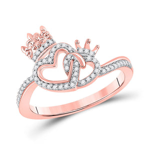 Diamond Heart Ring | 10kt Rose Gold Womens Round Diamond King Queen Heart Ring 1/6 Cttw | Splendid Jewellery GND