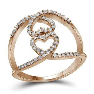 Diamond Heart Ring | 10kt Rose Gold Womens Round Diamond Open Double Heart Fashion Ring 1/3 Cttw | Splendid Jewellery GND