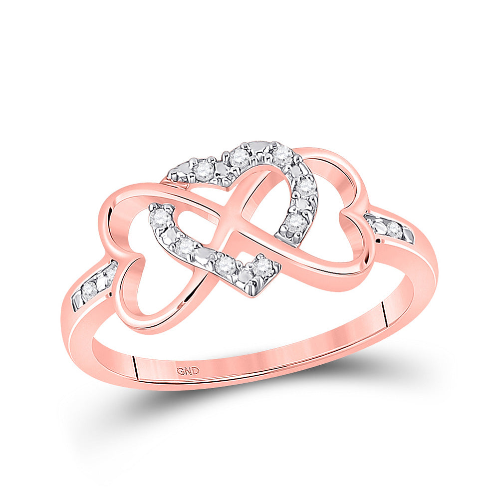 Diamond Heart Ring | 10kt Rose Gold Womens Round Diamond Triple Heart Infinity Ring 1/10 Cttw | Splendid Jewellery GND