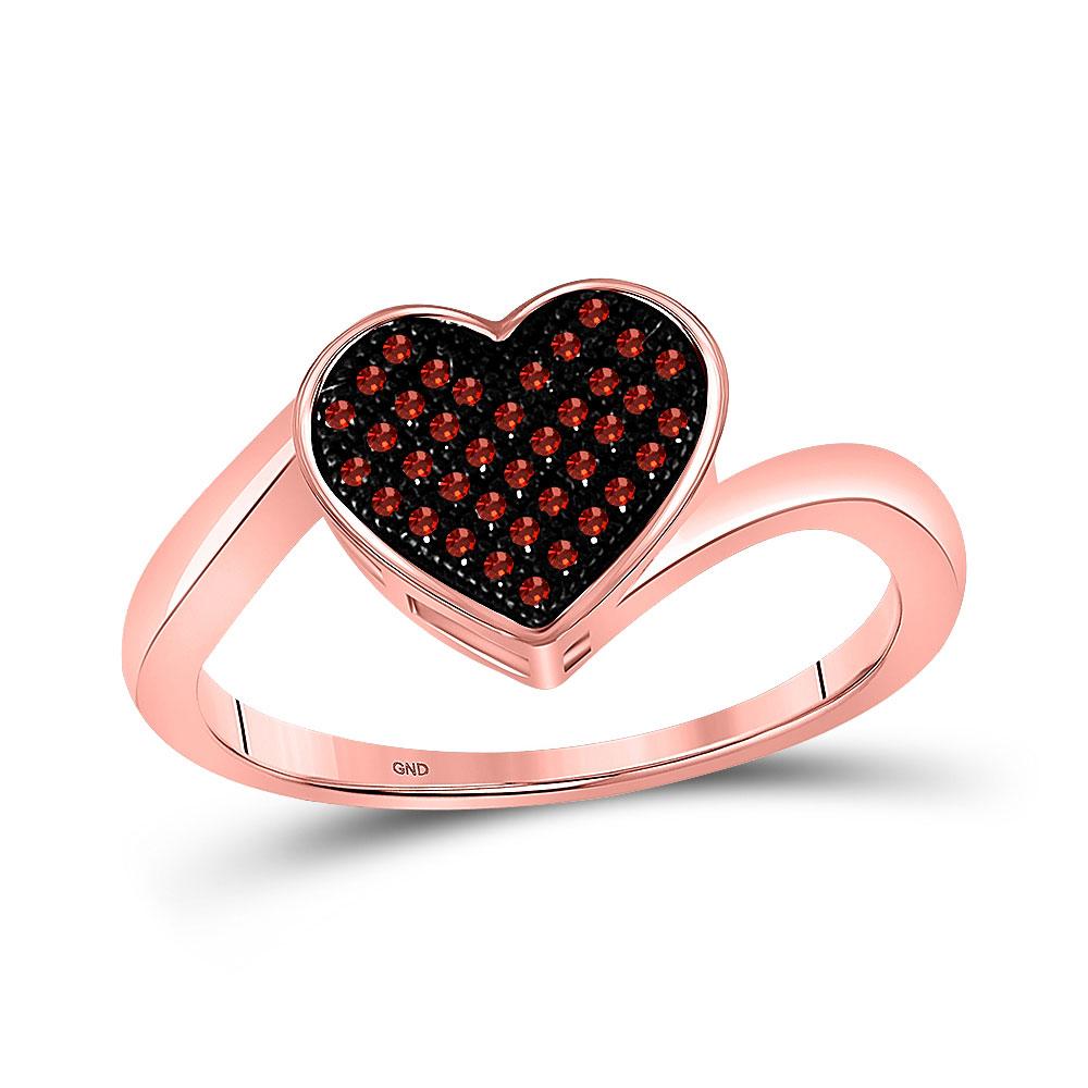 Diamond Heart Ring | 10kt Rose Gold Womens Round Red Color Enhanced Diamond Heart Ring 1/10 Cttw | Splendid Jewellery GND