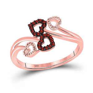 Diamond Heart Ring | 10kt Rose Gold Womens Round Red Color Enhanced Diamond Heart Ring 1/20 Cttw | Splendid Jewellery GND