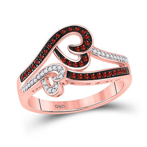 Diamond Heart Ring | 10kt Rose Gold Womens Round Red Color Enhanced Diamond Heart Ring 1/4 Cttw | Splendid Jewellery GND