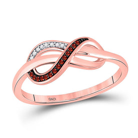 Ravishing Ruby Infinity Diamond Heart Ring | 10kt Rose Gold Womens Round Red Color Enhanced Diamond Ring 1/20 Cttw | Splendid Jewellery Top View from Splendid Jewellery