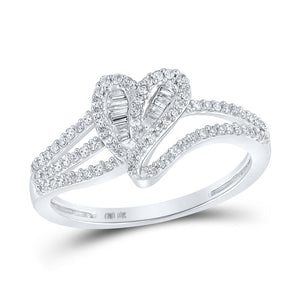 Diamond Heart Ring | 10kt White Gold Womens Baguette Diamond Heart Ring 1/3 Cttw | Splendid Jewellery GND