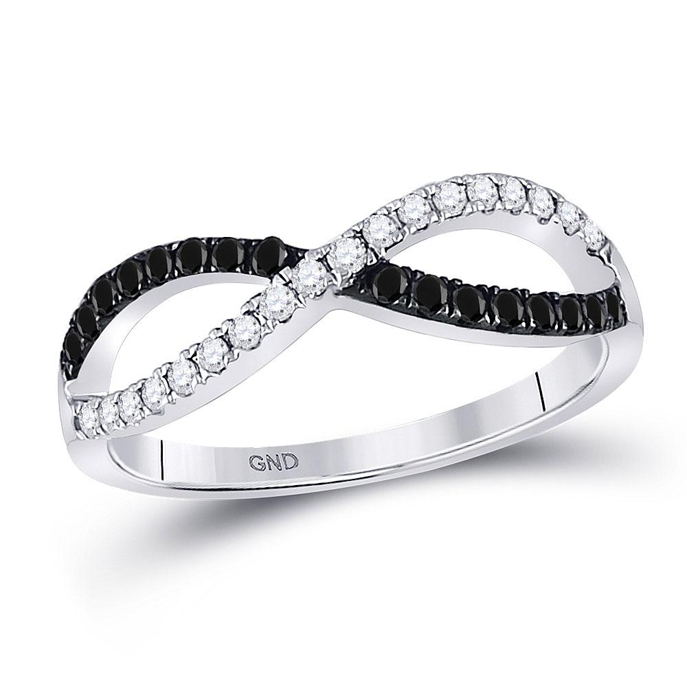 Diamond Heart Ring | 10kt White Gold Womens Round Black Color Enhanced Diamond Infinity Ring 1/3 Cttw | Splendid Jewellery GND