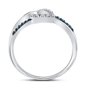 Diamond Heart Ring | 10kt White Gold Womens Round Blue Color Enhanced Diamond Captured Heart Ring 1/10 Cttw | Splendid Jewellery GND