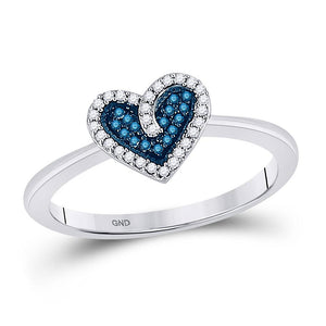 Diamond Heart Ring | 10kt White Gold Womens Round Blue Color Enhanced Diamond Heart Ring 1/10 Cttw | Splendid Jewellery GND