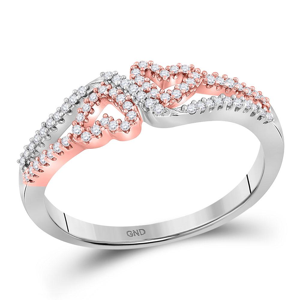 Diamond Heart Ring | 10kt White Gold Womens Round Diamond 2-tone Heart Ring 1/5 Cttw | Splendid Jewellery GND