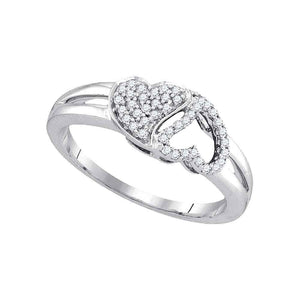 Diamond Heart Ring | 10kt White Gold Womens Round Diamond Double Heart Ring 1/5 Cttw | Splendid Jewellery GND