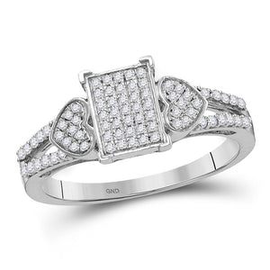 Diamond Heart Ring | 10kt White Gold Womens Round Diamond Double Heart Square Cluster Ring 1/4 Cttw | Splendid Jewellery GND