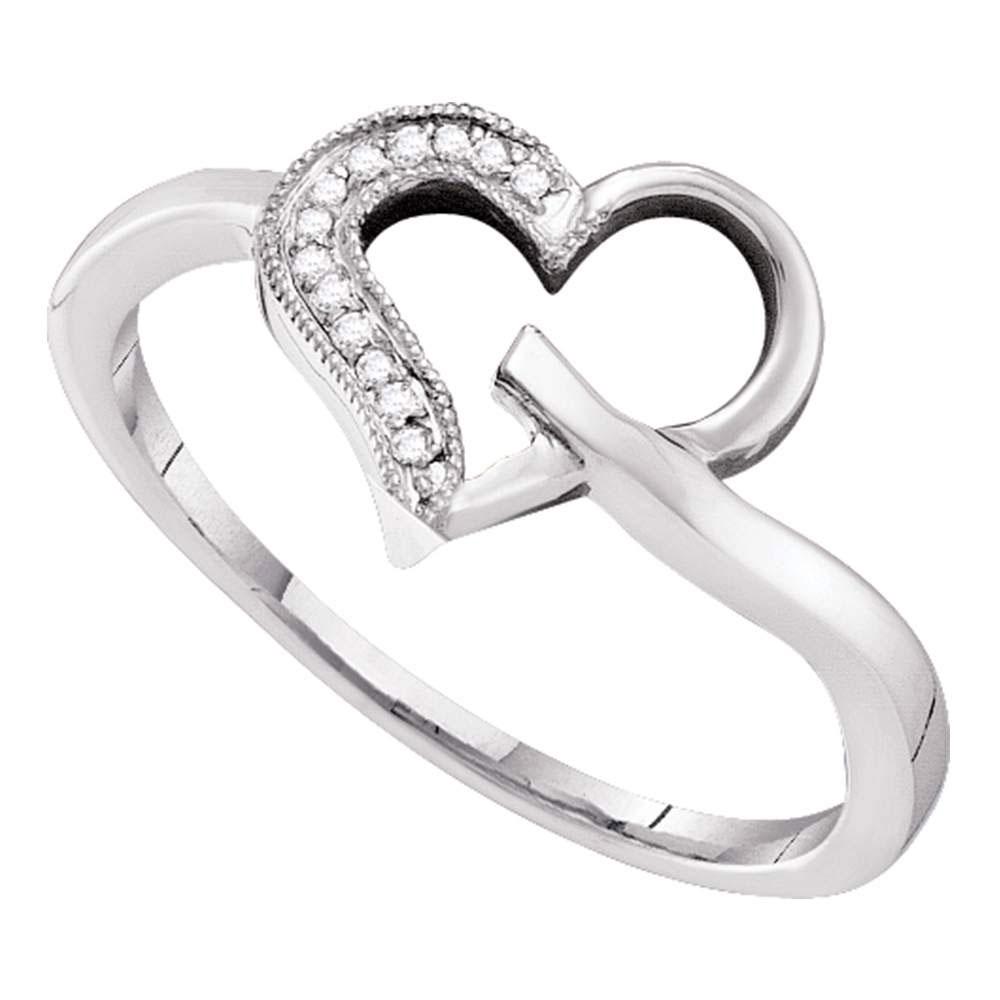 Diamond Heart Ring | 10kt White Gold Womens Round Diamond Heart Outline Ring 1/20 Cttw | Splendid Jewellery GND