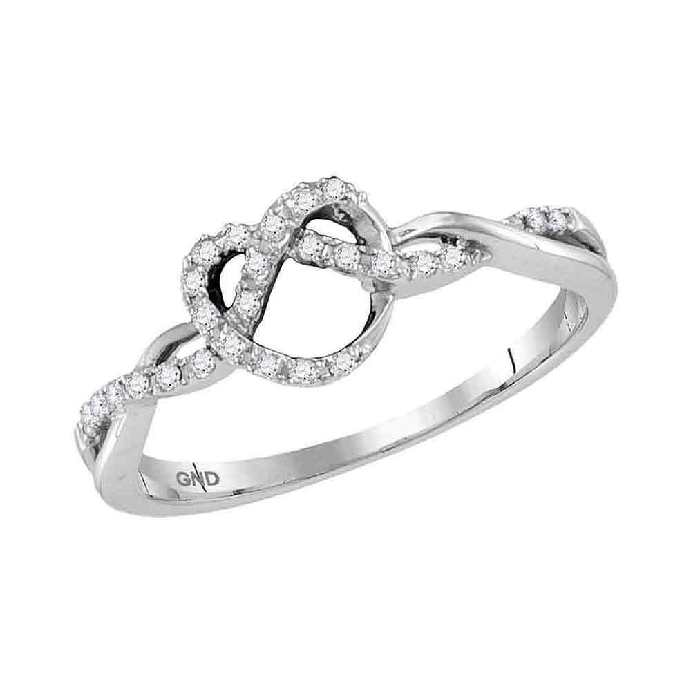 Diamond Heart Ring | 10kt White Gold Womens Round Diamond Heart Pretzel Ring 1/8 Cttw | Splendid Jewellery GND