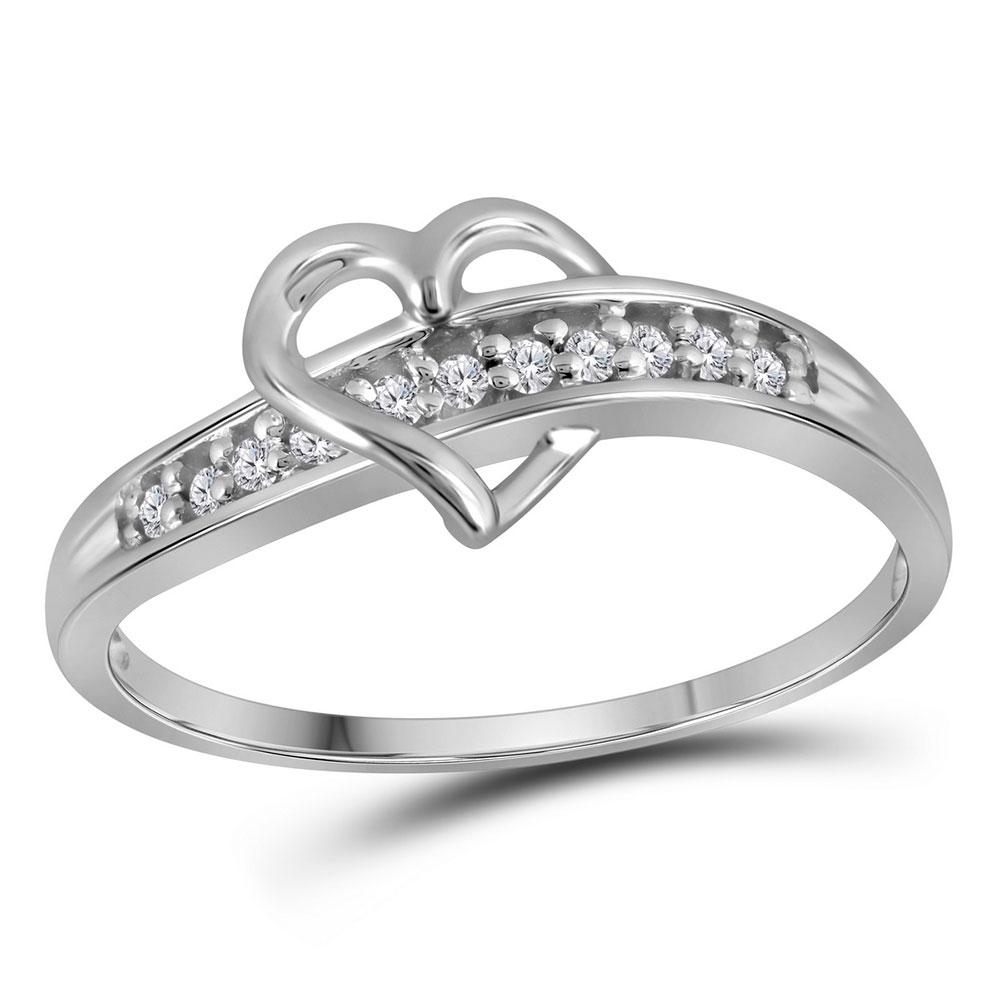 Diamond Heart Ring | 10kt White Gold Womens Round Diamond Heart Ring 1/20 Cttw | Splendid Jewellery GND