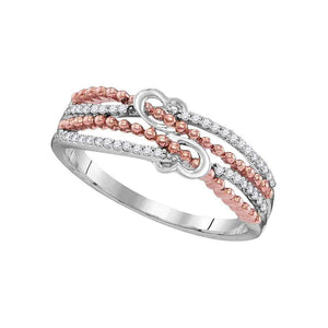 Diamond Heart Ring | 10kt White Gold Womens Round Diamond Heart Roped 2-tone Rose Band Ring 1/8 Cttw | Splendid Jewellery GND